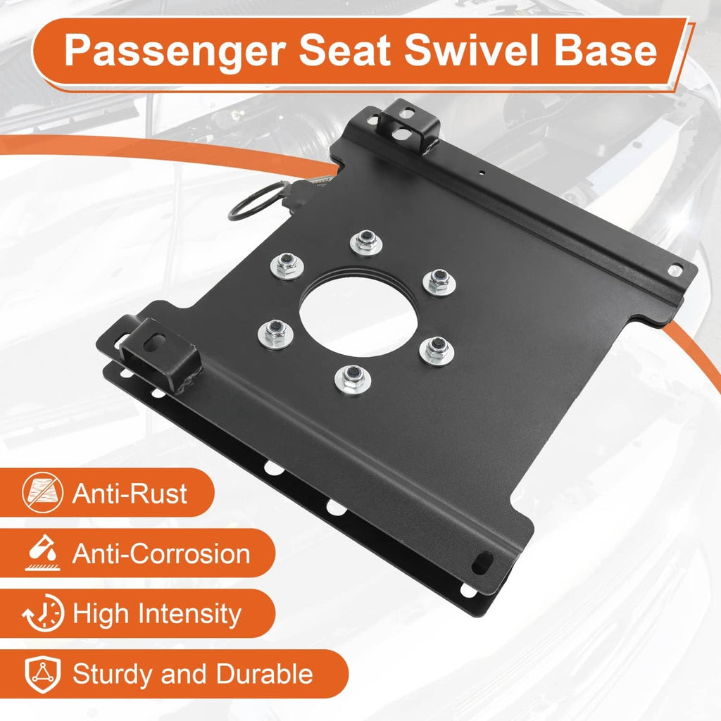 Black swivel base plate with handle bar, center circular opening, and anti-rust coated finish