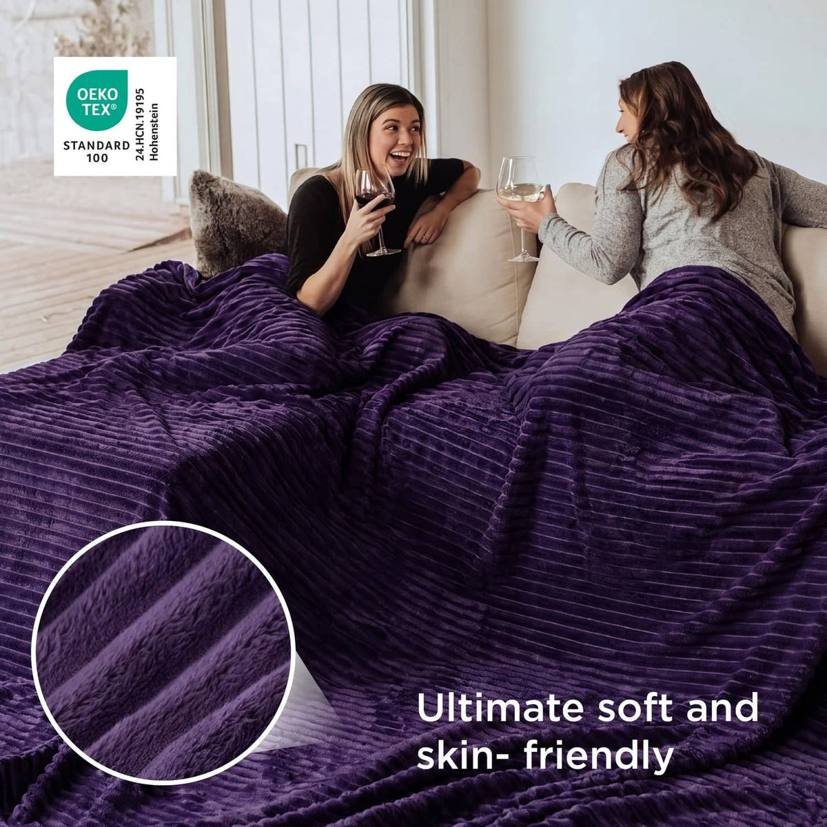 Purple fleece blanket showing plush ridged texture close-up