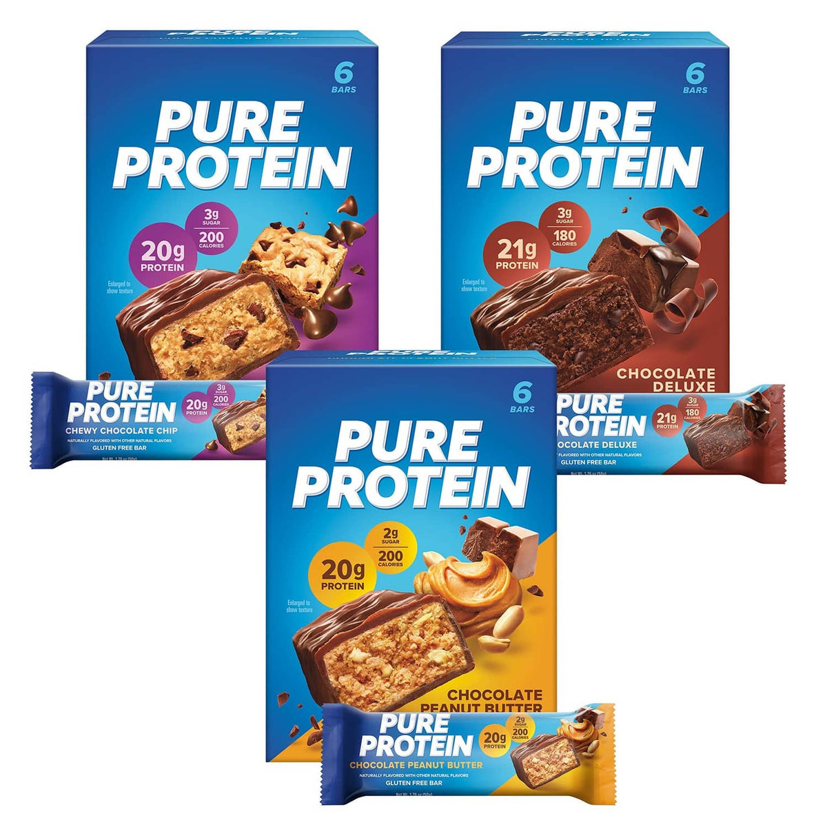 Pure Protein variety pack protein bars, 18-count assortment in chocolate flavors