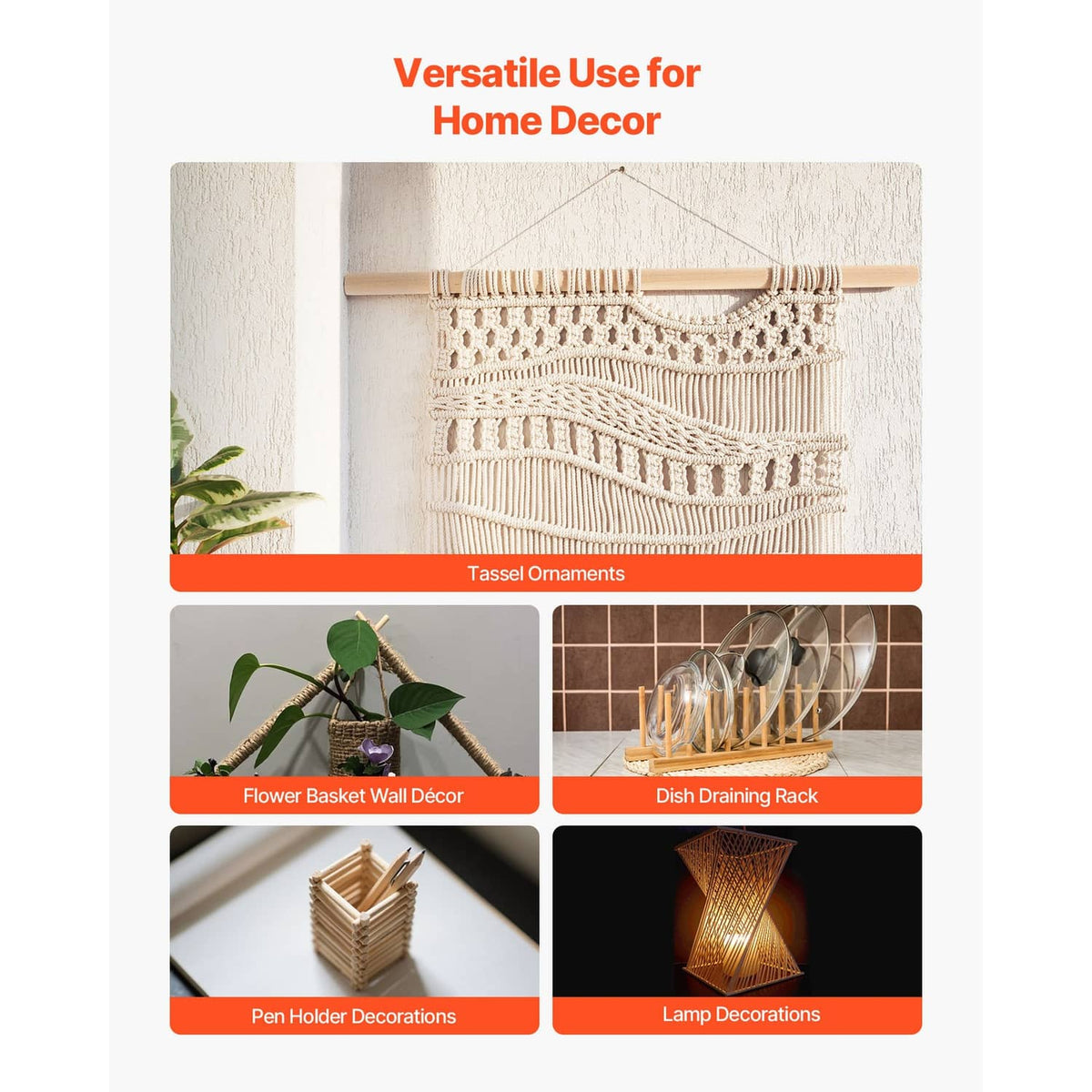 Natural wood dowel rods for decorative and household DIY uses, shown in a bundle