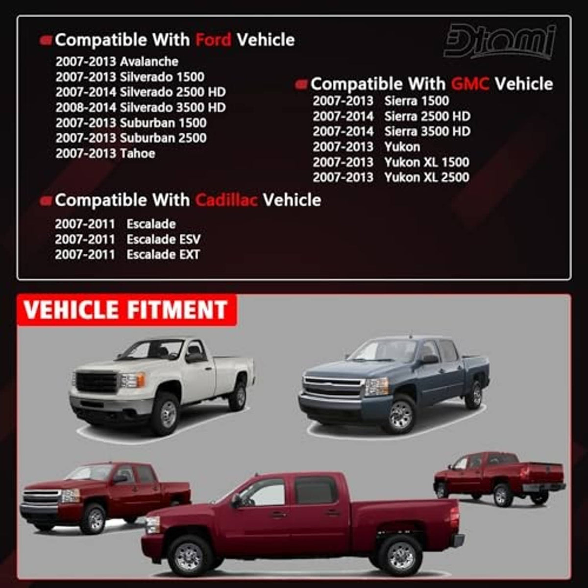 Vehicle fitment compatibility chart for inside door handle kit