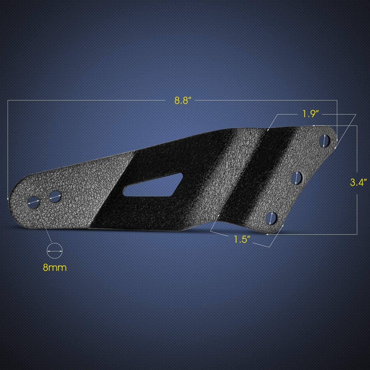 Curved black LED light bar mounting bracket with pre-drilled holes and textured finish