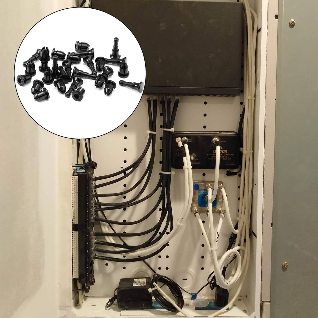 Black push lock pins shown in inset for media enclosure mounting