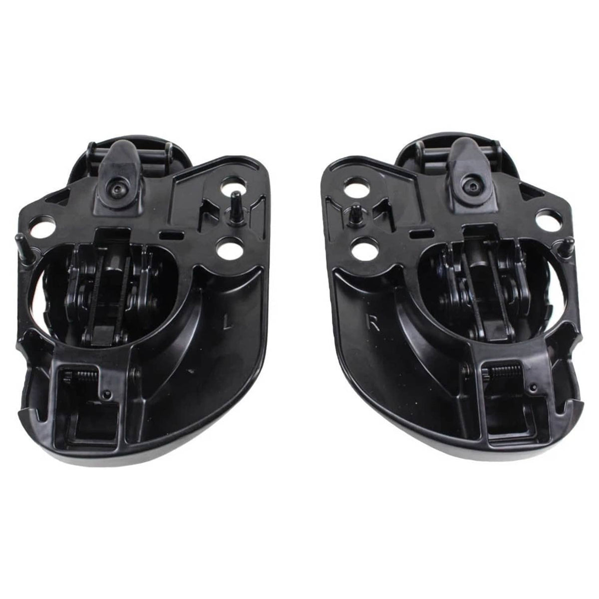 Black soft-top roof latch locks with internal components and mounting holes, left and right