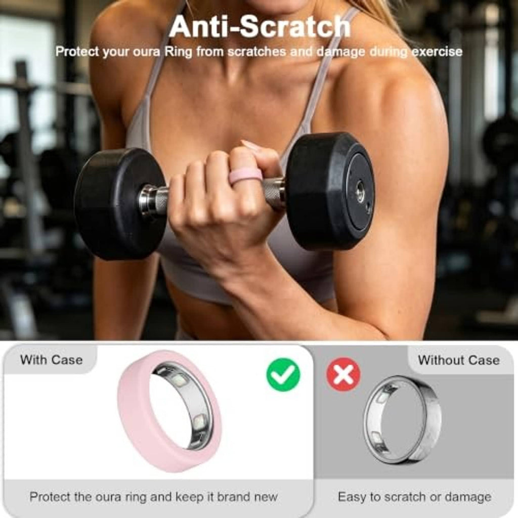 Pink silicone smart ring cover for anti-scratch protection during workouts