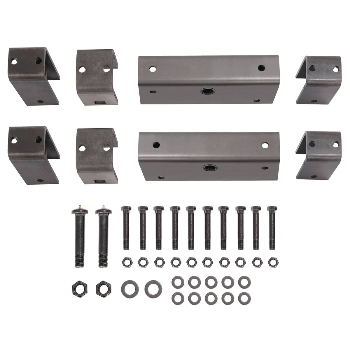 Metal trailer hanger kit with two long plates, side brackets, and hardware