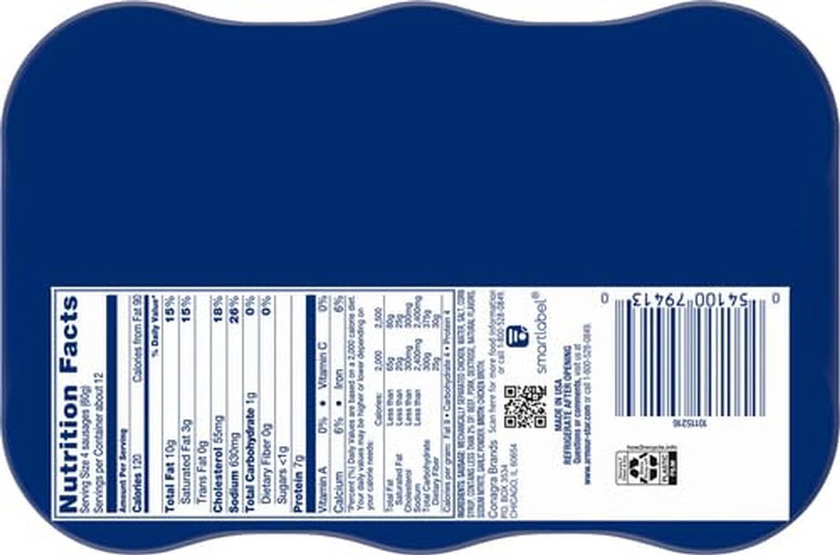 Nutrition facts panel on the back of a Vienna sausage can