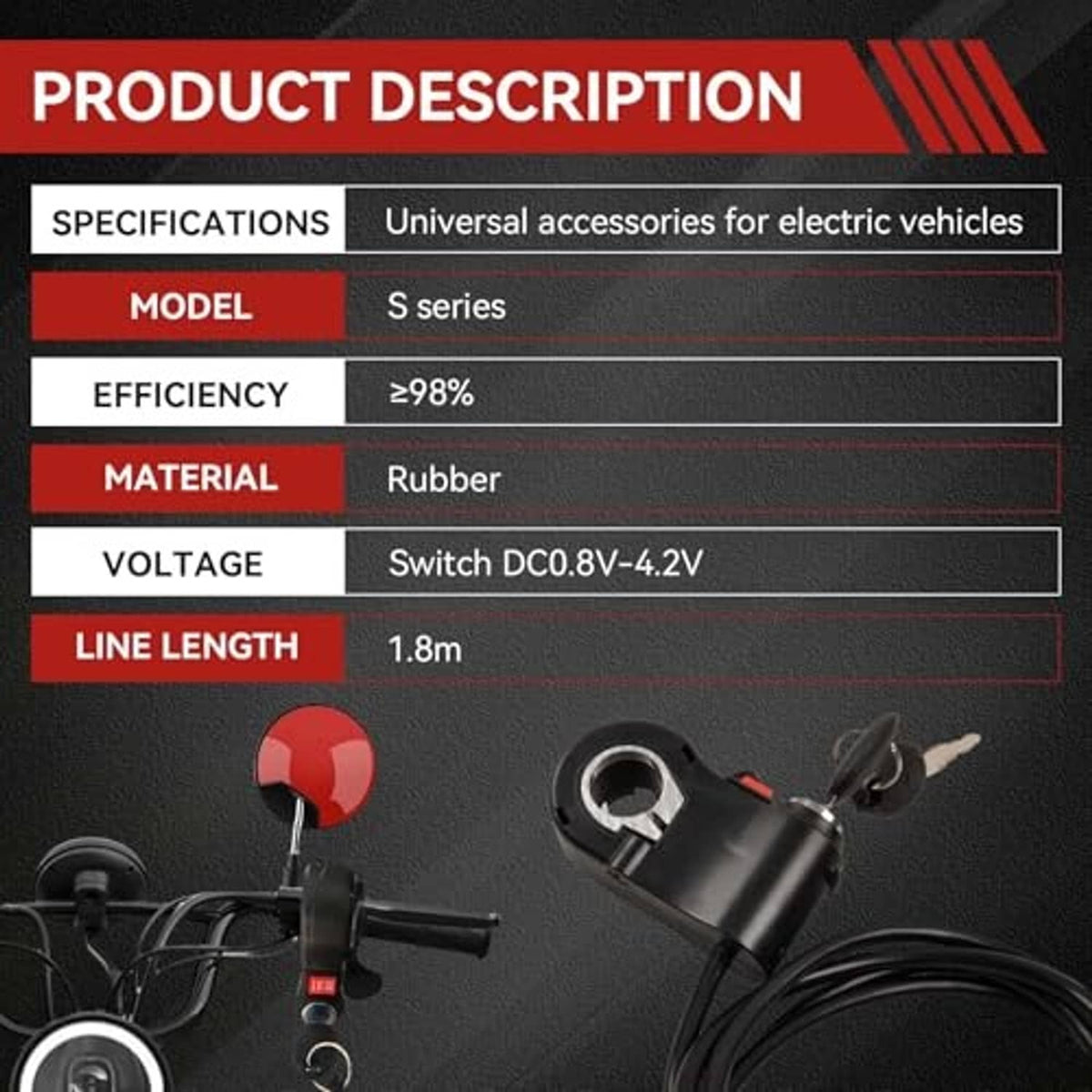 Thumb throttle switch with universal accessory cable, black rubber housing