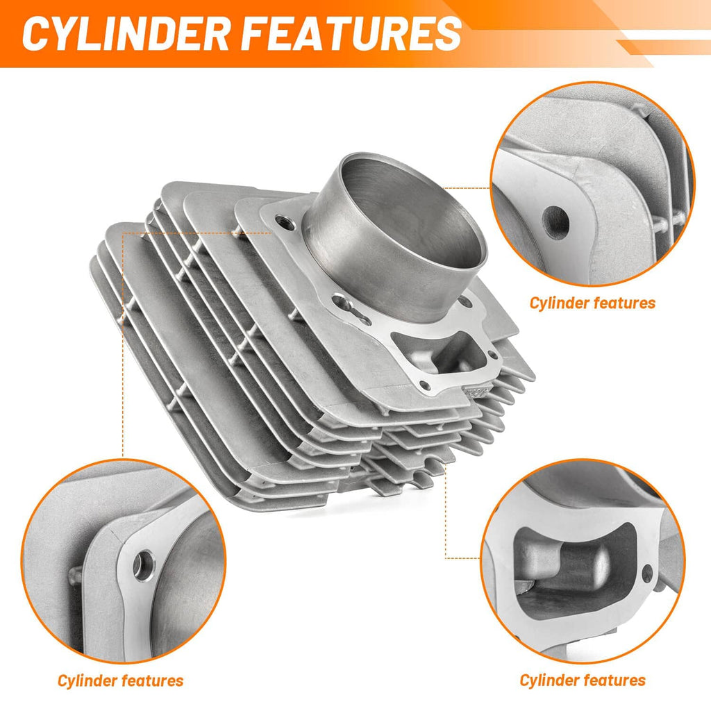 Cylinder piston kit with stacked aluminum cylinder parts and piston detail