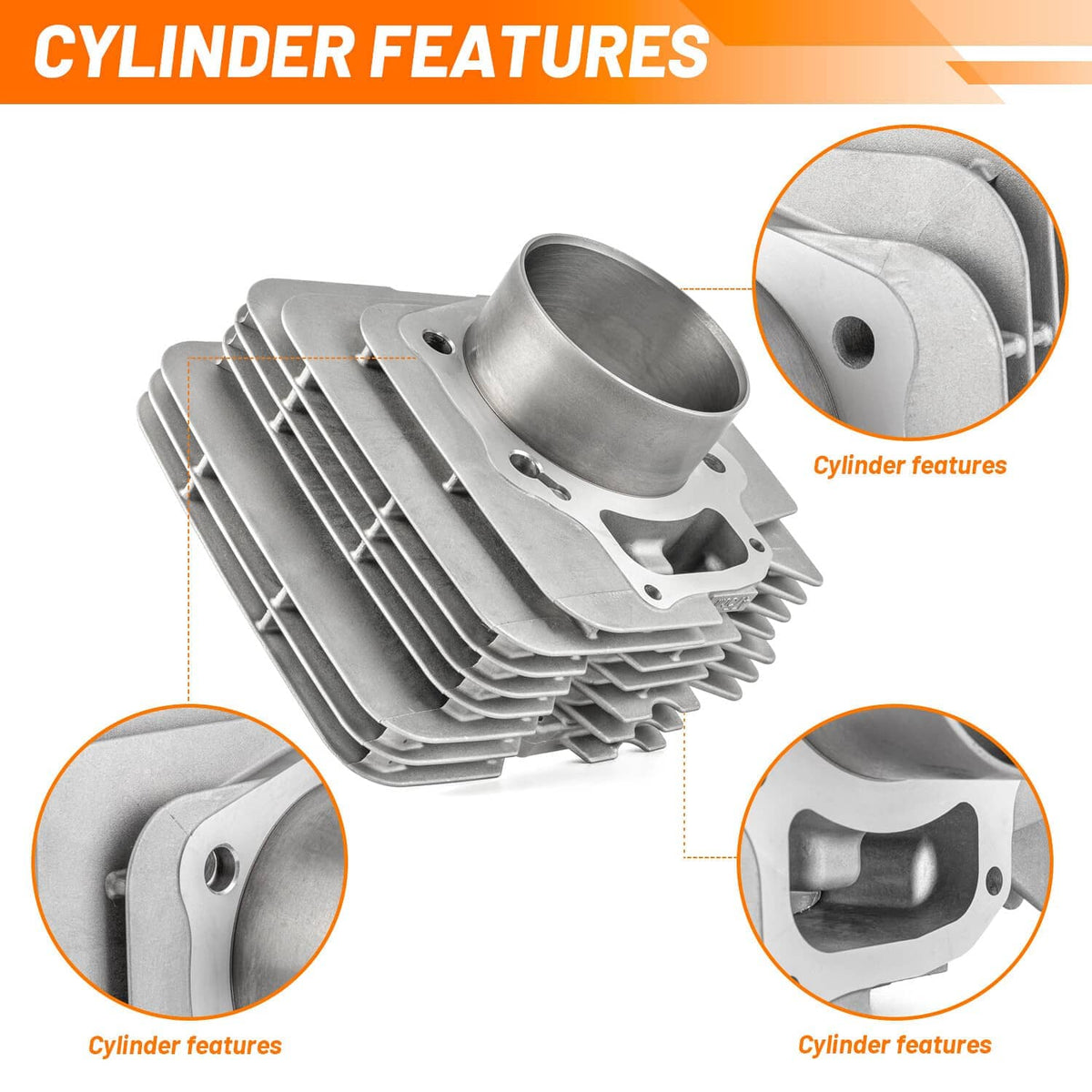 Cylinder piston kit with stacked aluminum cylinder parts and piston detail
