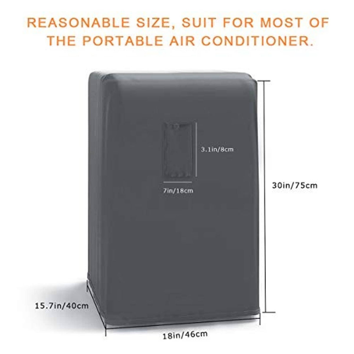 Gray portable air conditioner cover with stitched front panel and reinforced base