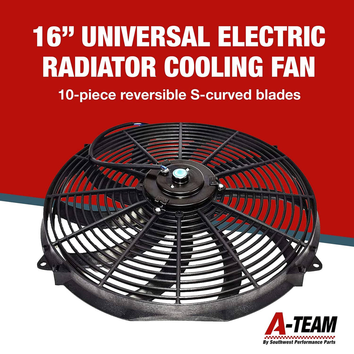 16 in universal electric radiator cooling fan with 10 reversible S-curved blades