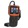 OBD2 diagnostic scanner tool with orange screen bezel and black handheld body