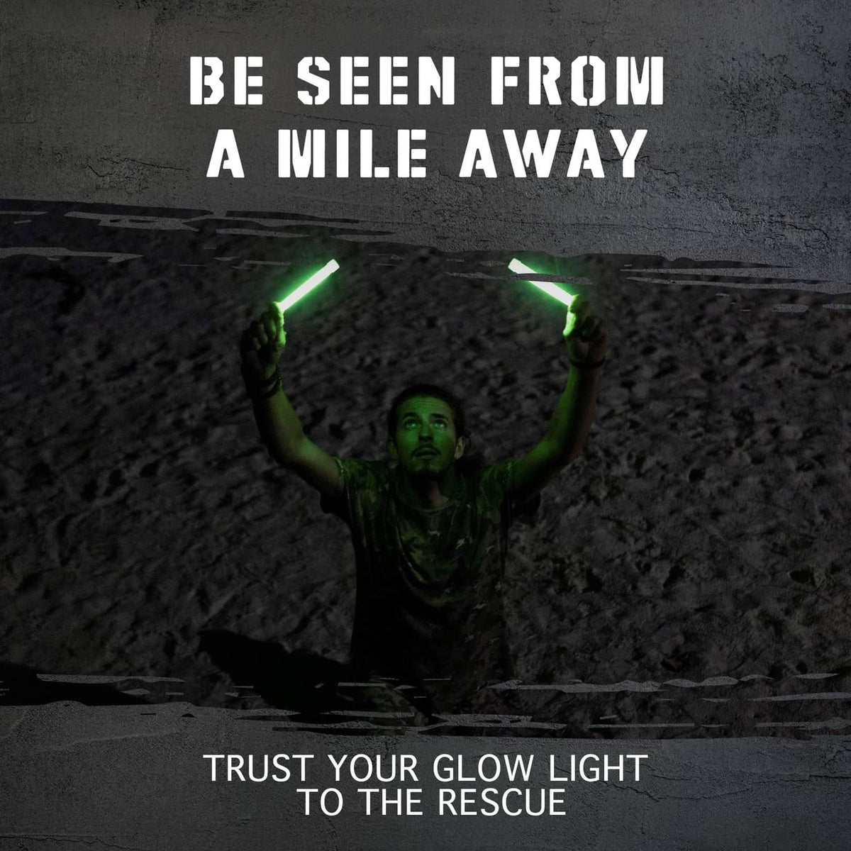 Two green glow sticks raised overhead