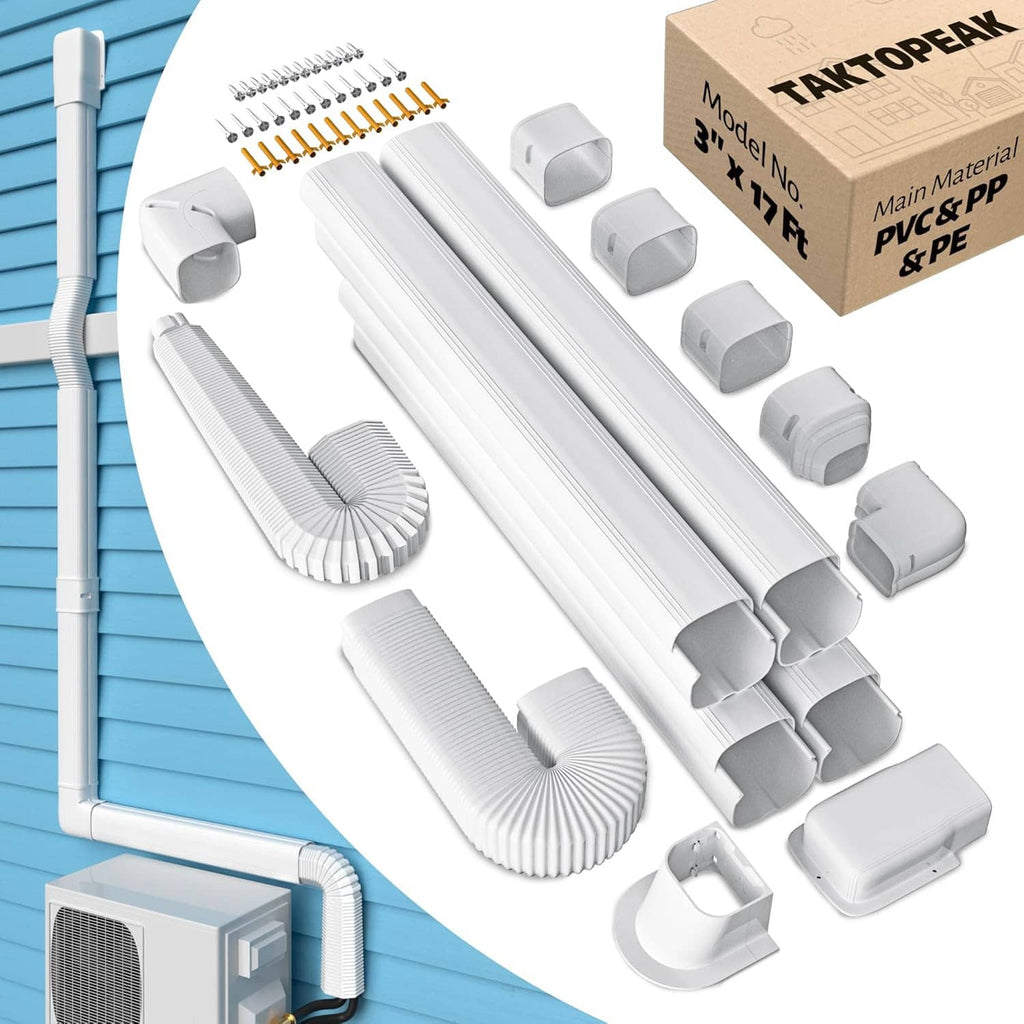 White mini-split line set cover kit with 3 in, 17 ft tubing hide and mounting clips