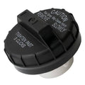 Black fuel tank gas cap with caution “REMOVE SLOWLY” text and locking tabs