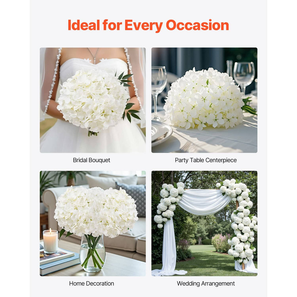 White artificial hydrangea decor bouquet with clustered blooms on stems