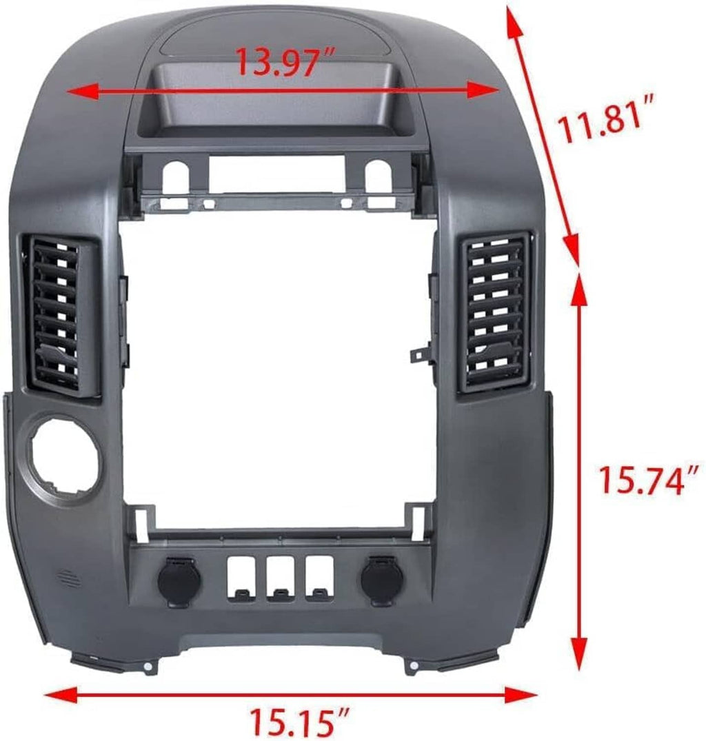 Dark gray center dash instrument panel bezel with front opening and side air vents