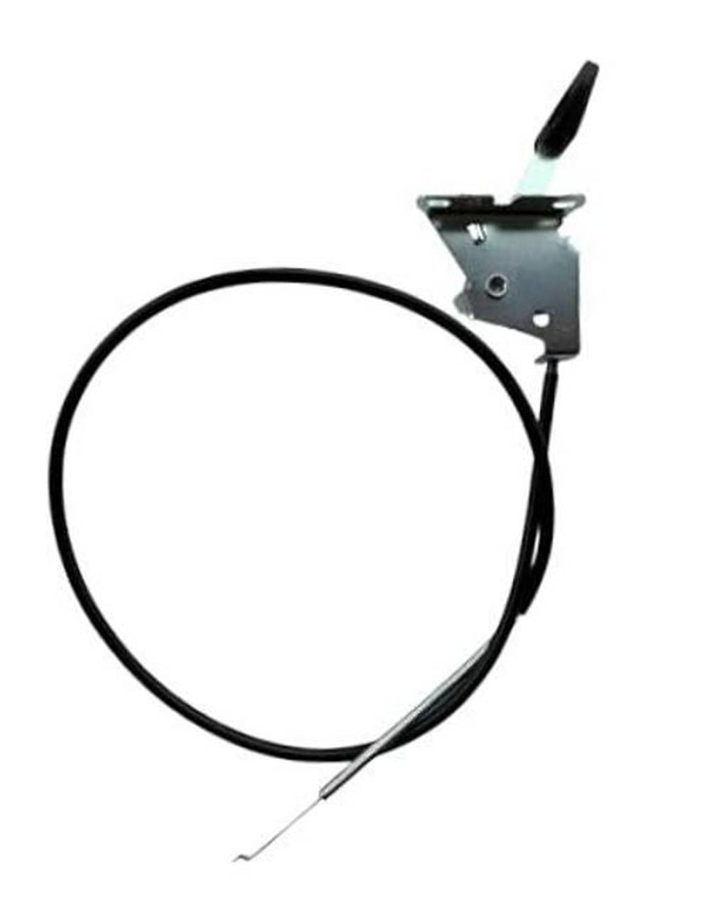 Throttle cable assembly with black cable loop and silver mounting bracket