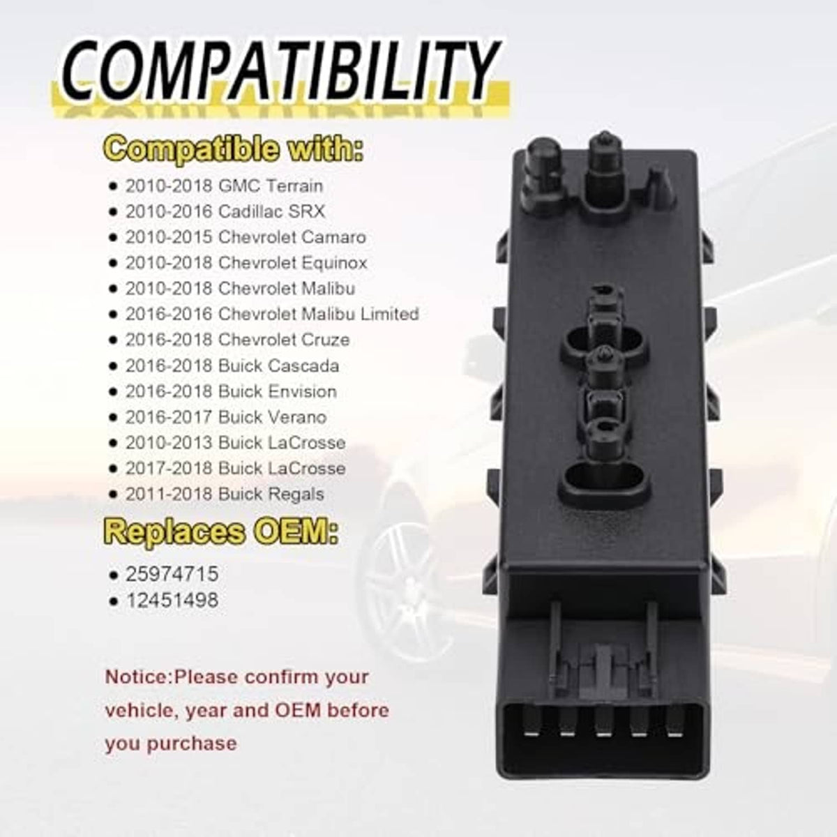 Power seat switch module showing front knobs and side multi-pin plug connector