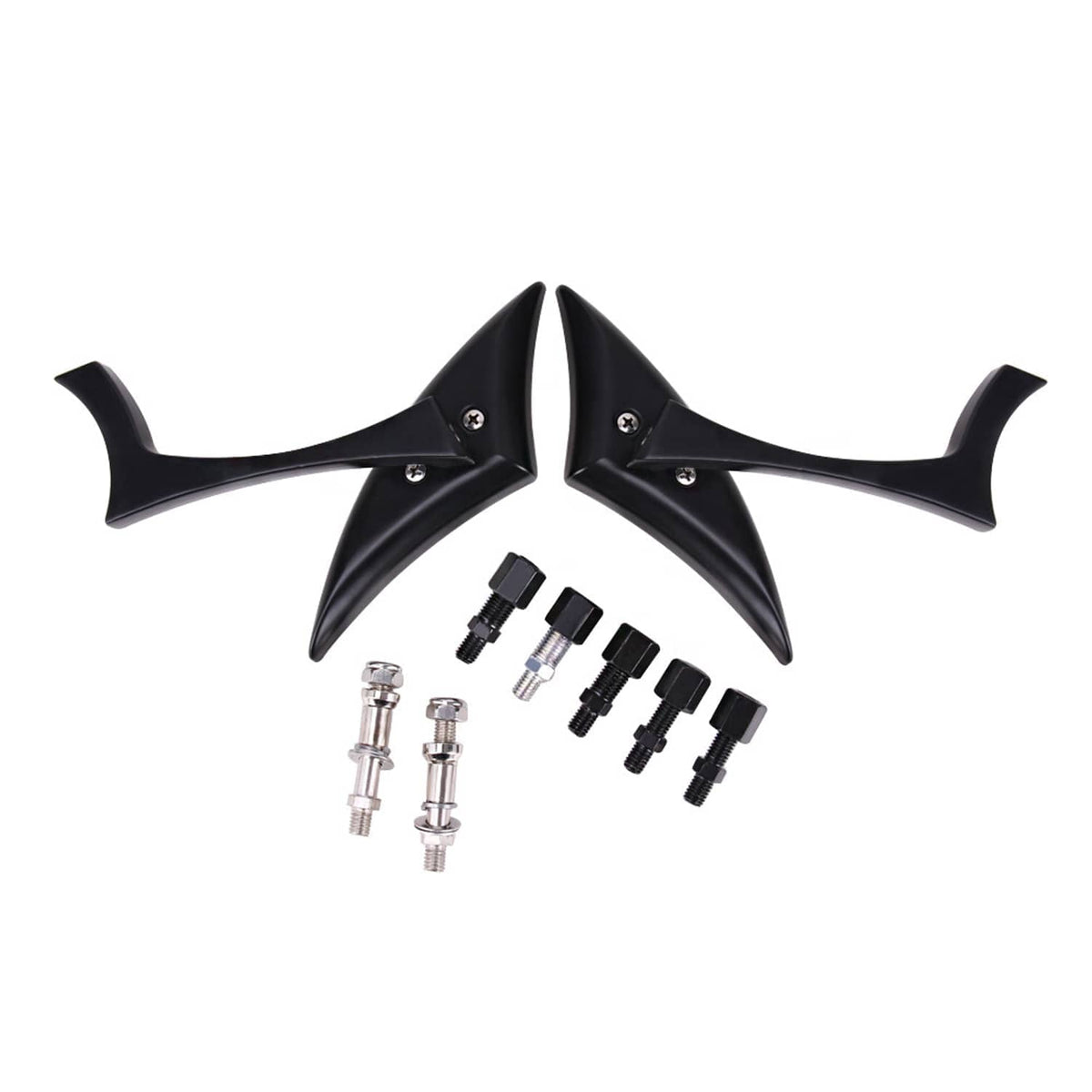 Motorcycle side mirror covers with mounting bolts and washers, black set