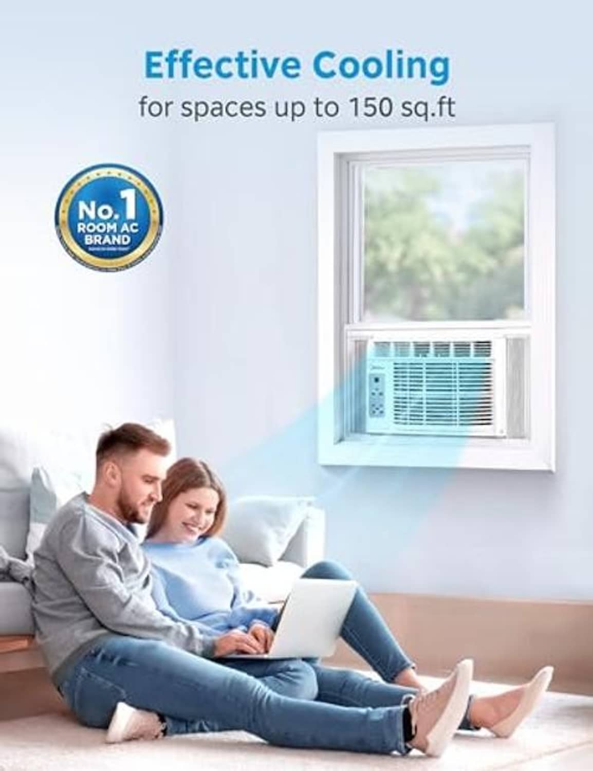 Window air conditioner unit mounted in a wall window opening with grille