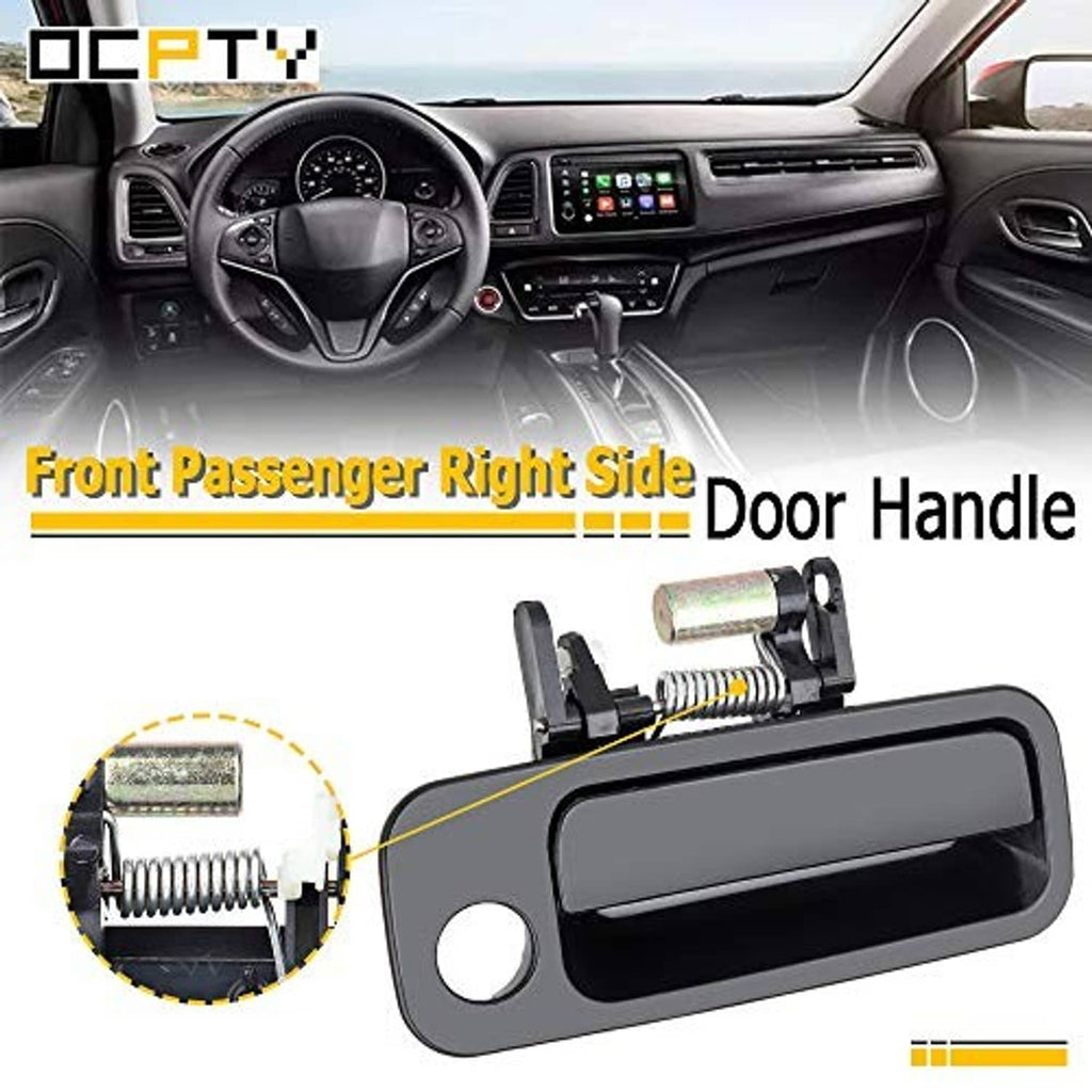 Black front passenger door handle with spring-loaded latch mechanism