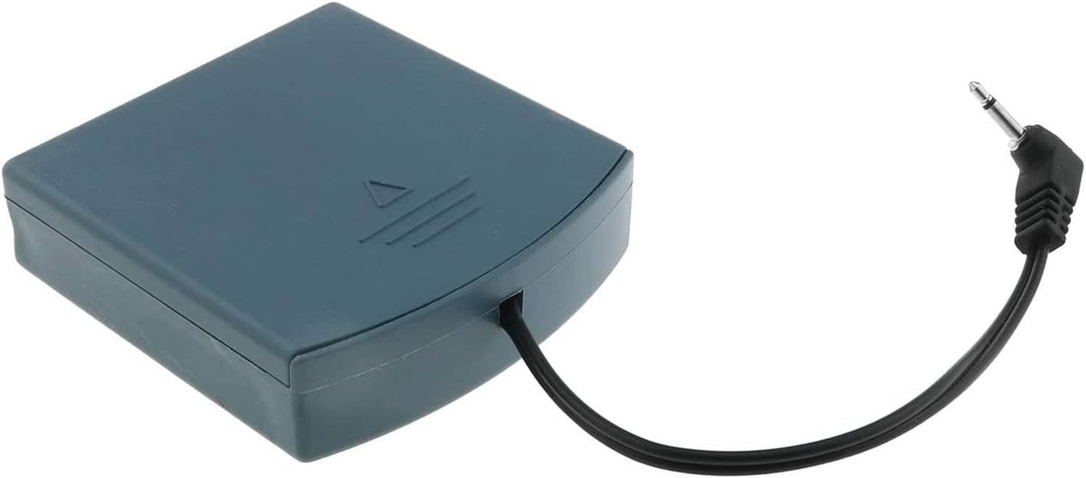 Dark blue external battery pack with 2.5mm DC jack and connected cable