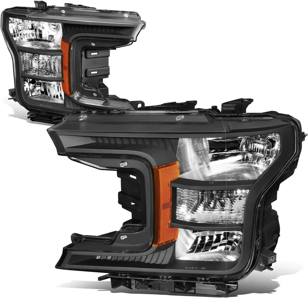 Black and clear headlight assembly with amber reflector and chrome internal lens