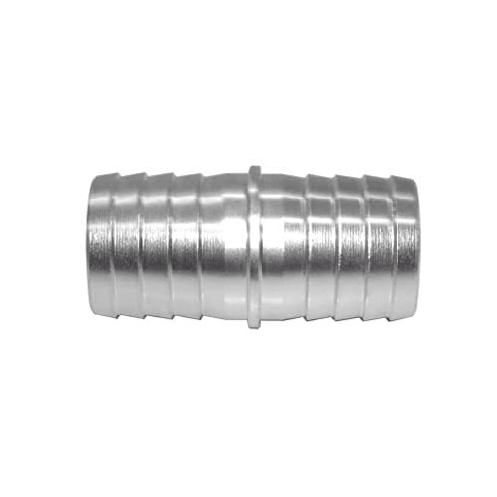 Silver ribbed hose connector sleeve with raised rings and central join