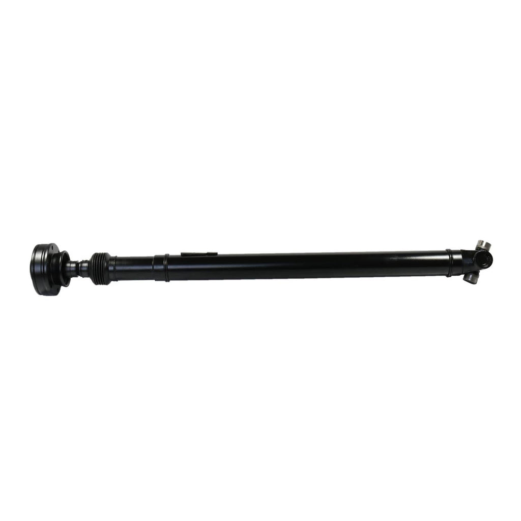 Front drive shaft propeller shaft, black tube with joint end and mounting points.