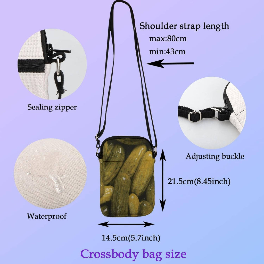 Pickle-print crossbody bag, waterproof fabric with adjustable buckle strap