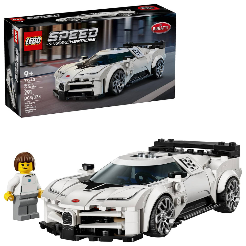 LEGO Speed Champions Bugatti Centodieci car set box, white and black toy sports car