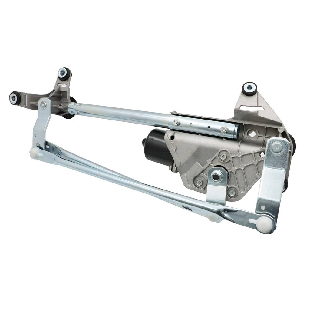 Windshield wiper linkage assembly with motor, silver arms and black motor housing