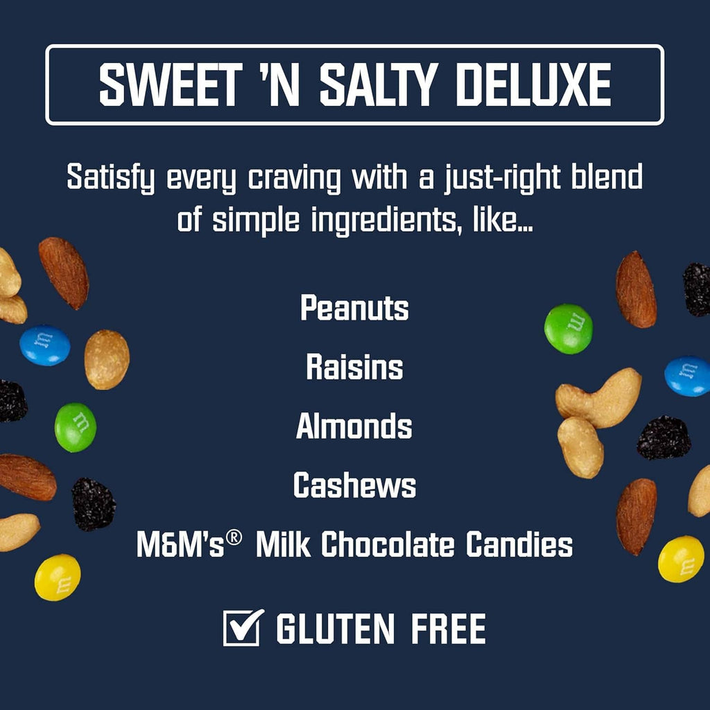 Sweet ‘N Salty Deluxe snack mix ingredients list with gluten-free checkmark