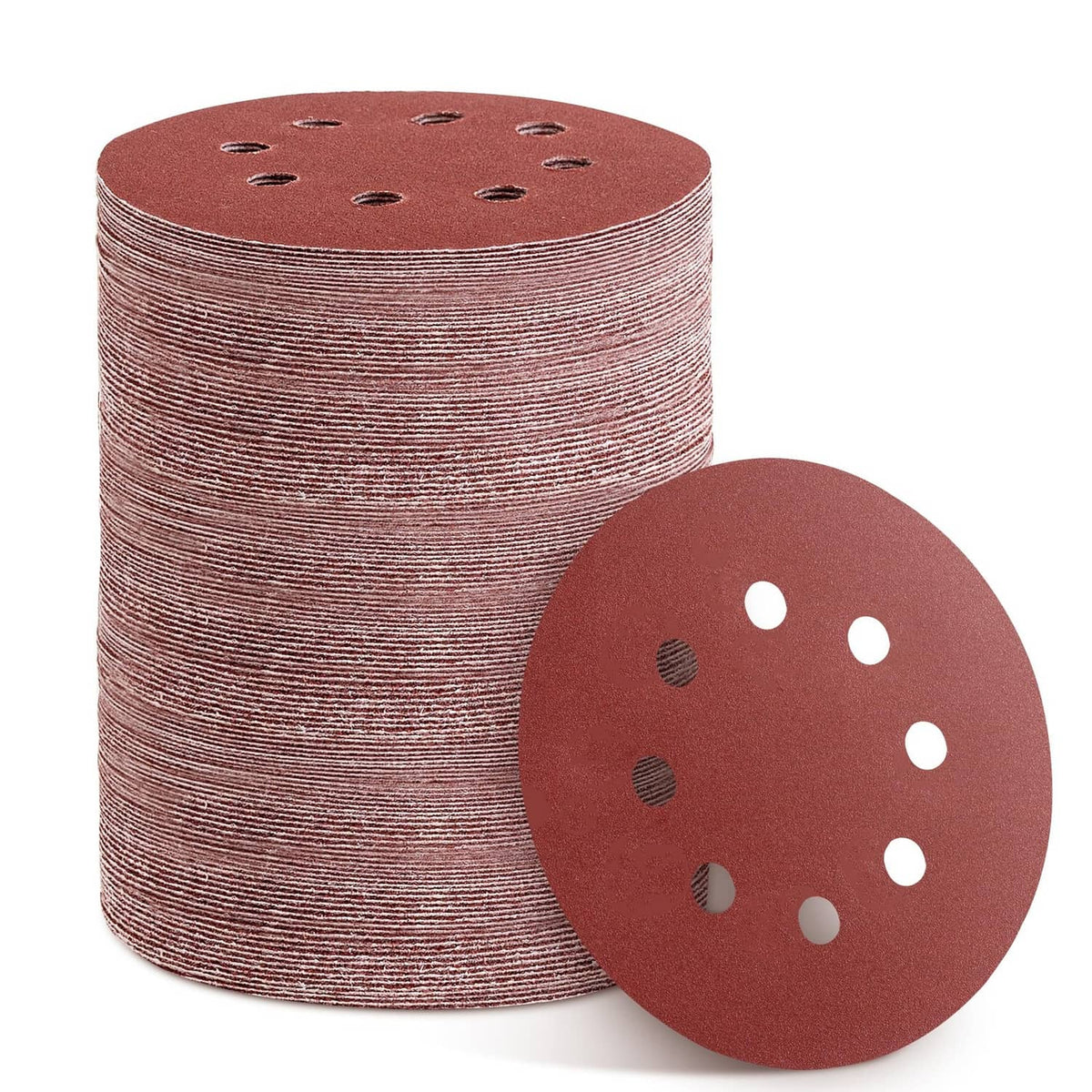 Sanding discs set: stacked 5-inch round abrasive pads with punched dust holes