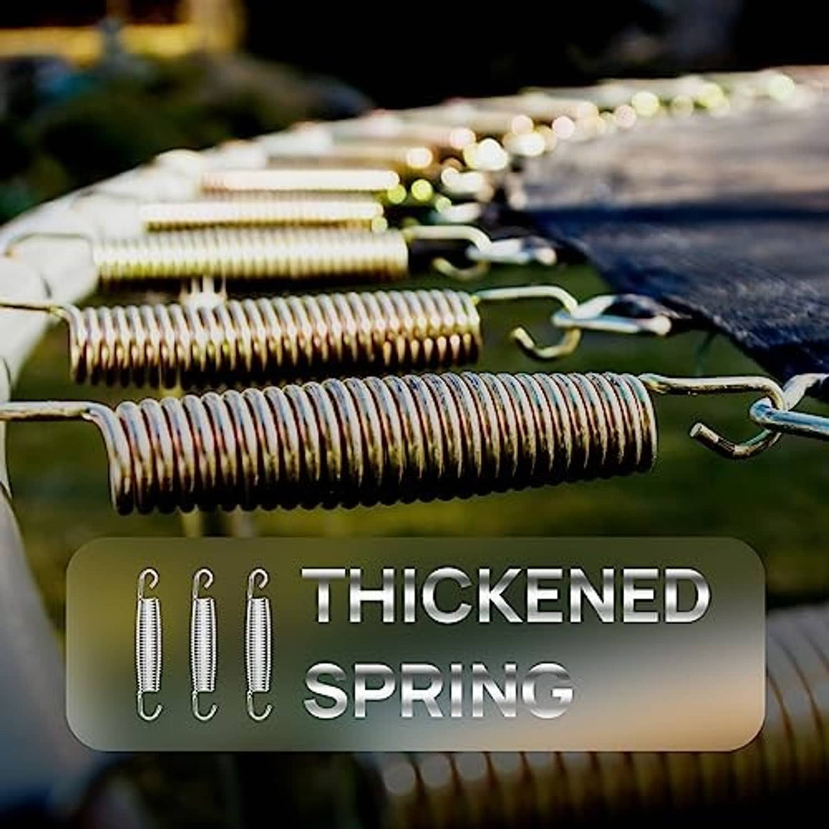 Thickened steel trampoline springs with T-shaped hooks in silver coil form