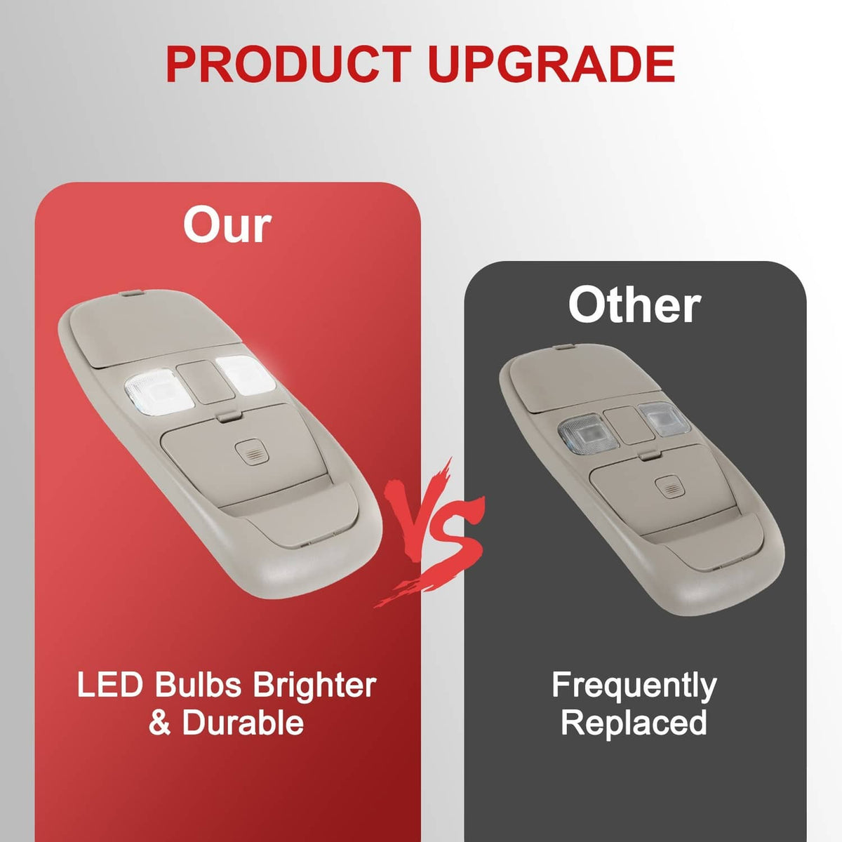 Beige overhead console dome light with clear lens inserts on the overhead panel