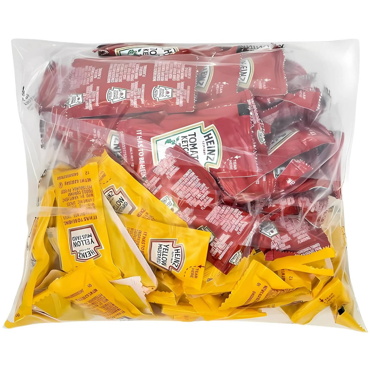 Heinz ketchup and mustard condiment packets assortment in a sealed pouch