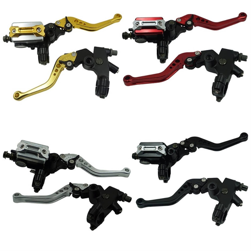 Motorcycle brake and clutch lever set in multiple color options: gold, red, blue, and more