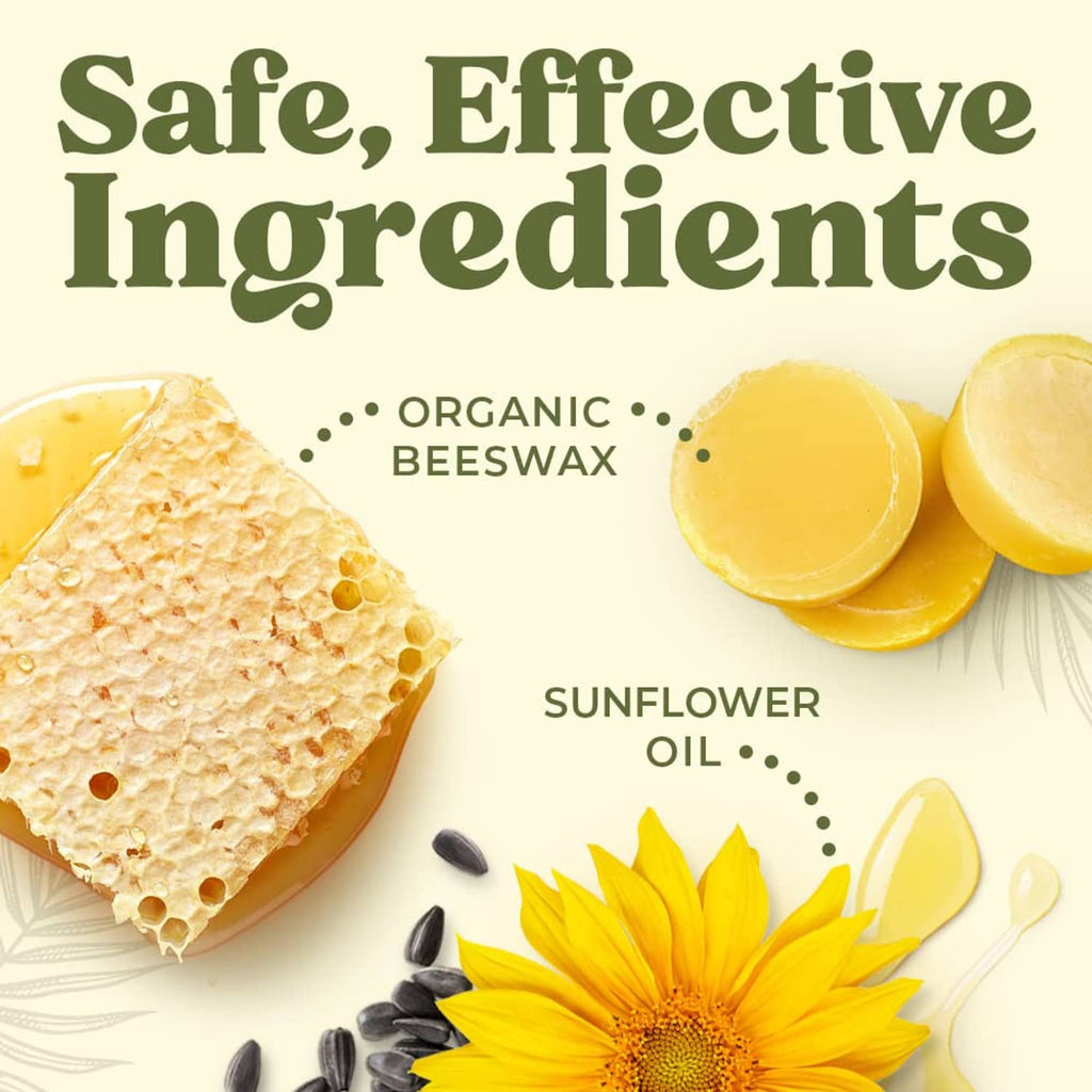 Organic lip balm ingredients display with beeswax and sunflower oil