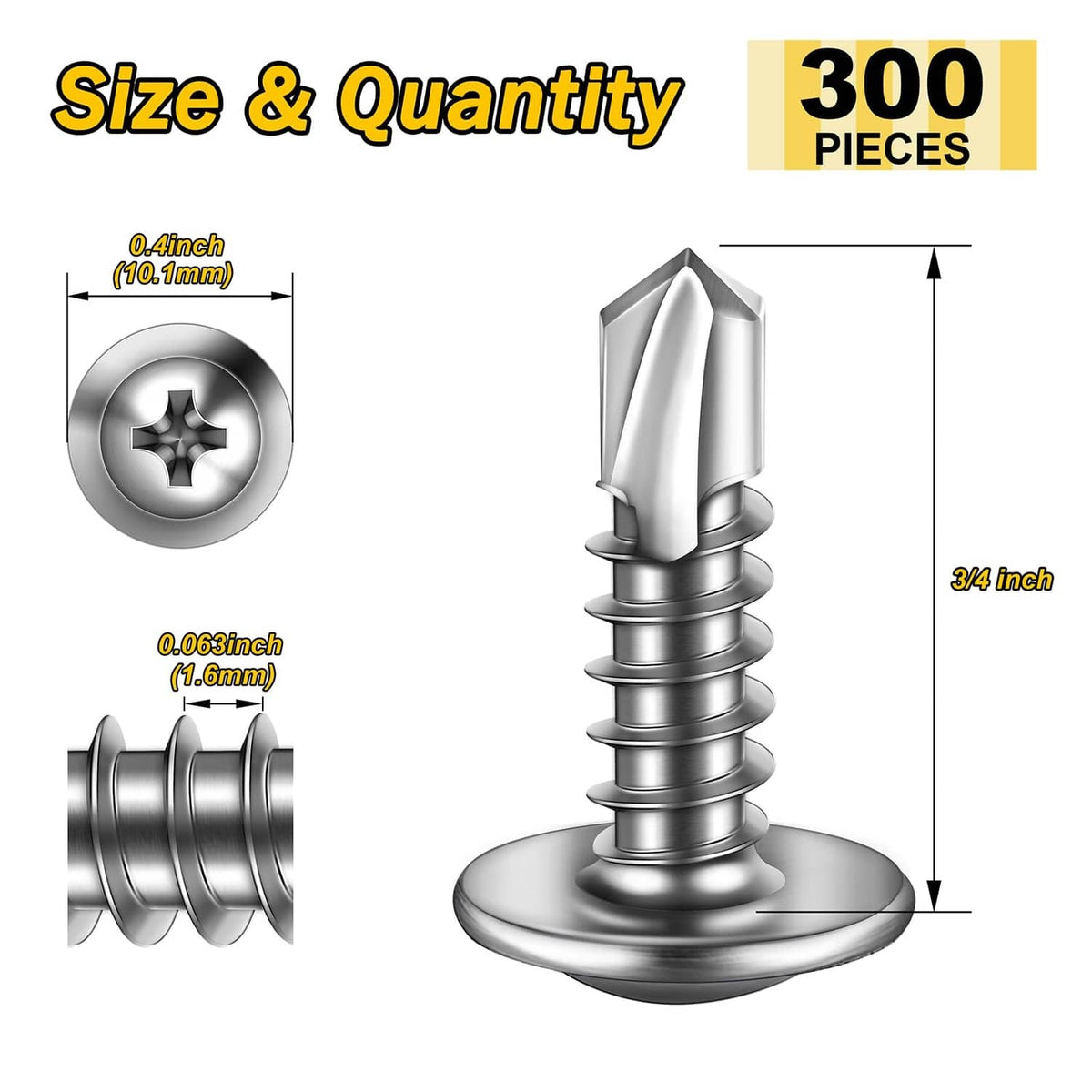 Silver #10 self-tapping screws, truss head with cross recessed drive