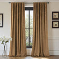 Gold brown velvet light-blocking curtains, two panels with grommet-style top.