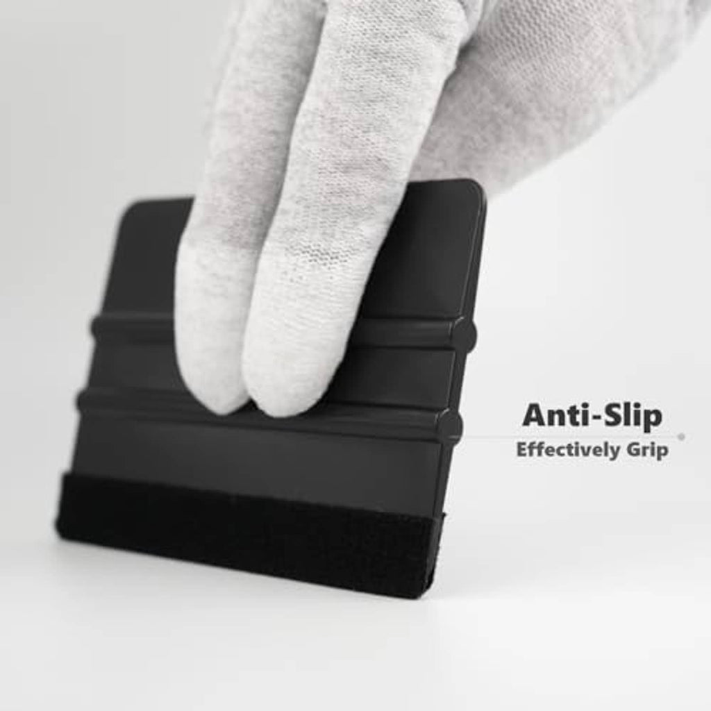 Black felt-edge squeegee tool with anti-slip grip, black felt bottom