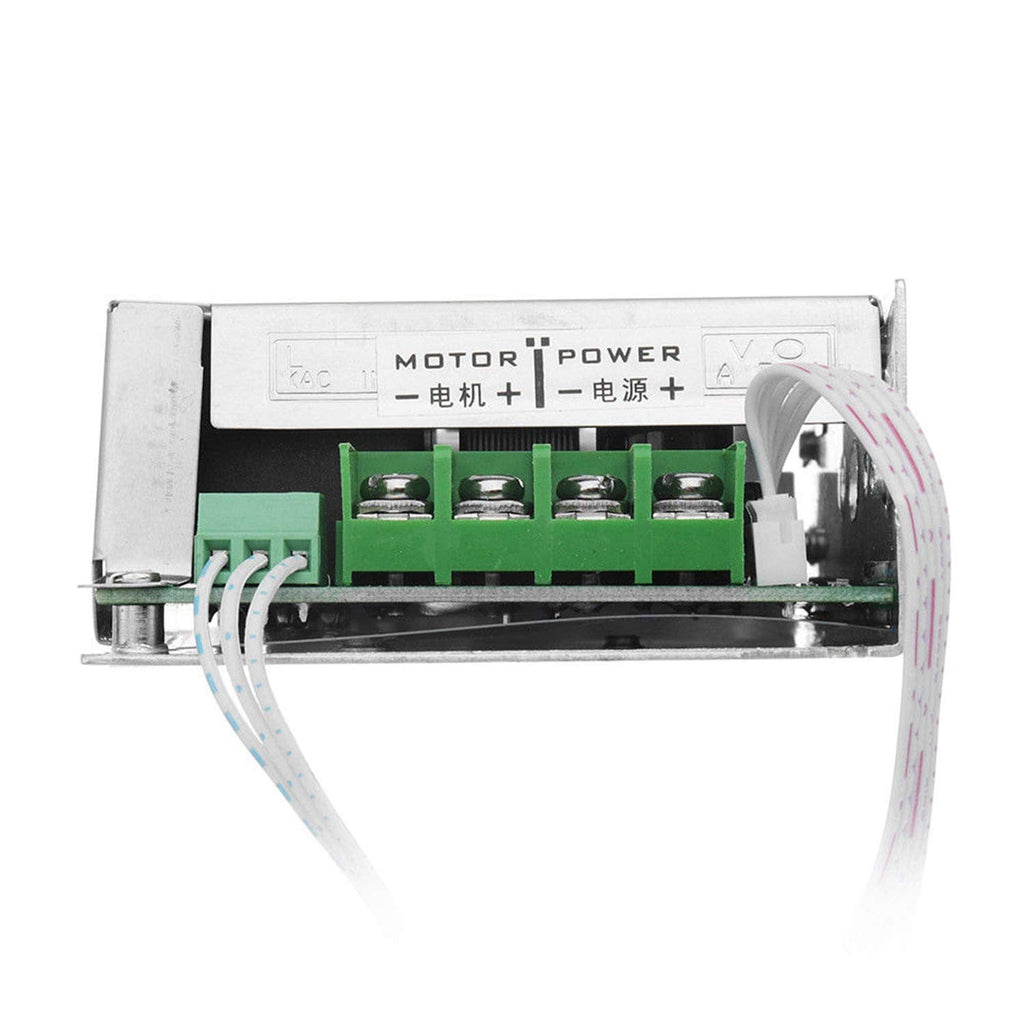 DC motor speed controller front panel with green terminal strip labeled motor and power