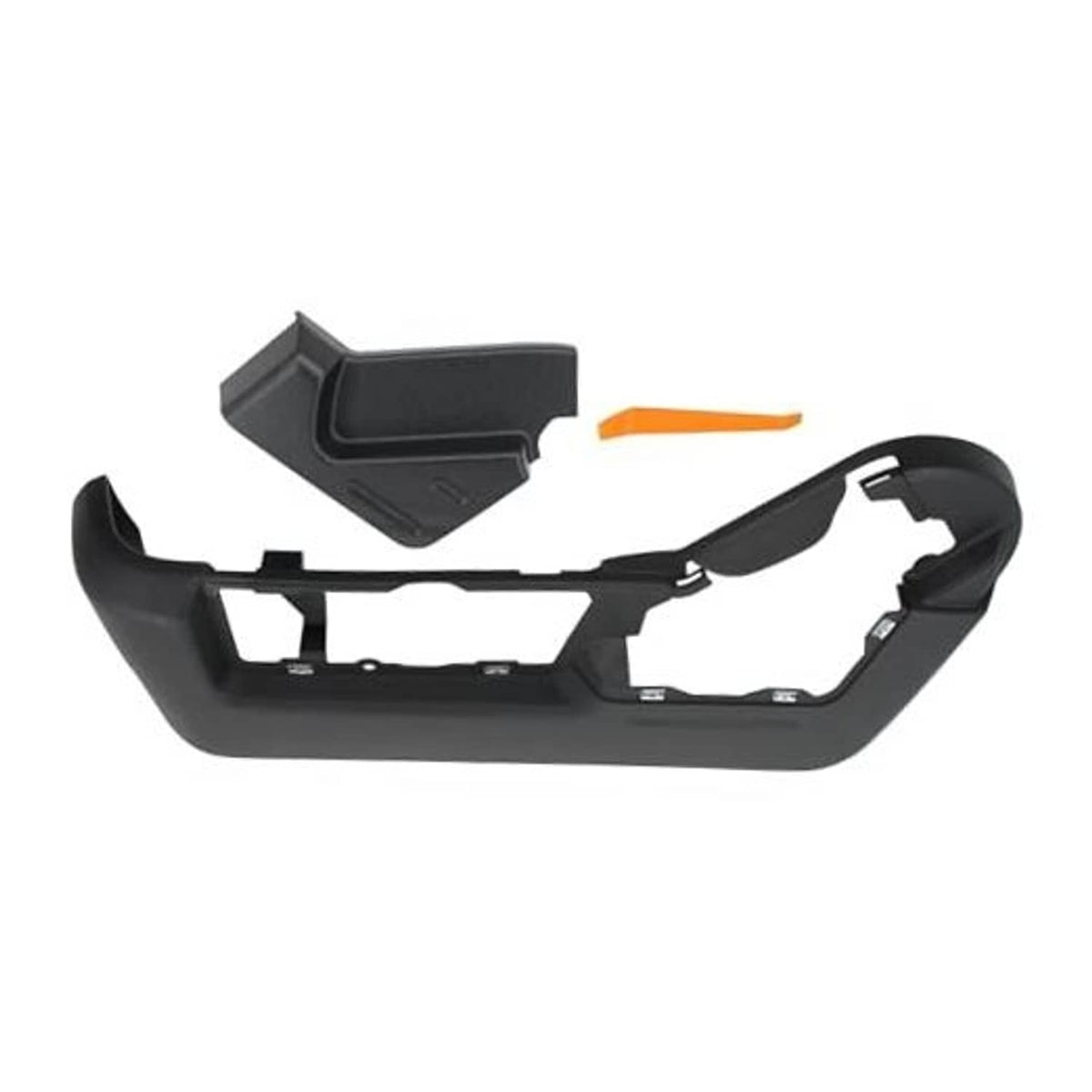 Black front driver seat side trim panel bezel cover, with inner mounting bracket pieces