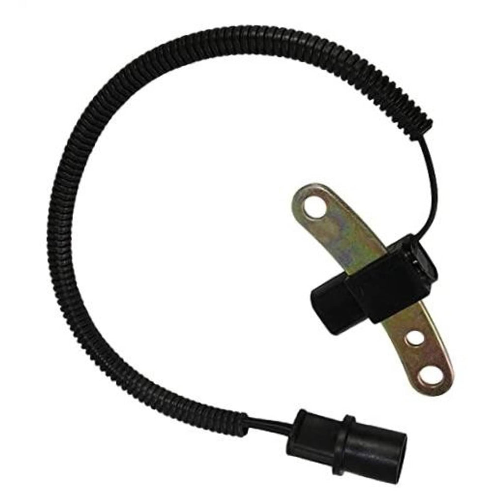 Crankshaft position sensor with black wiring harness and metal mounting bracket