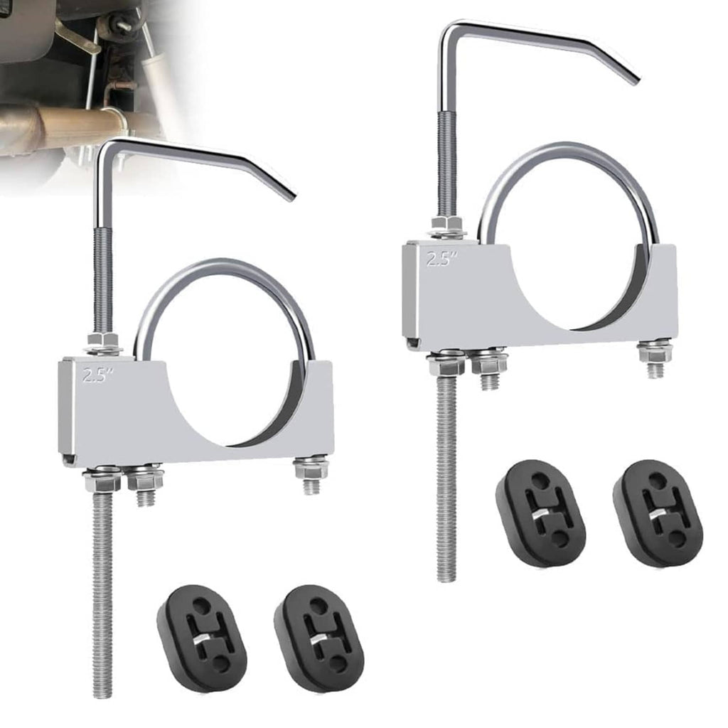 2.5" exhaust clamp hanger rods with rubber isolators, zinc-plated steel set of 2
