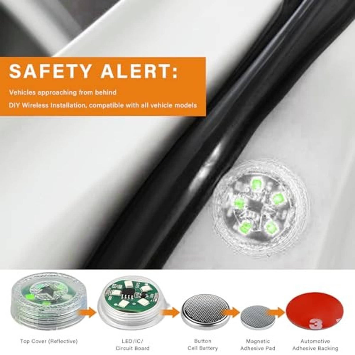 Green LED warning light dome with button battery and magnetic switch pads