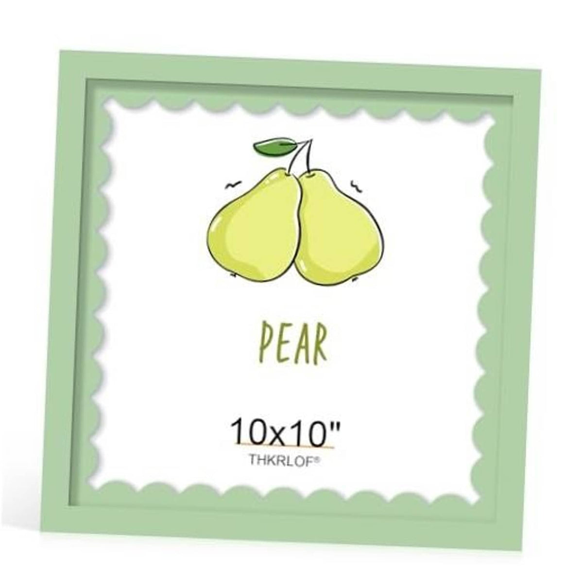 Sage green 10x10 picture frame with real glass and a pear print